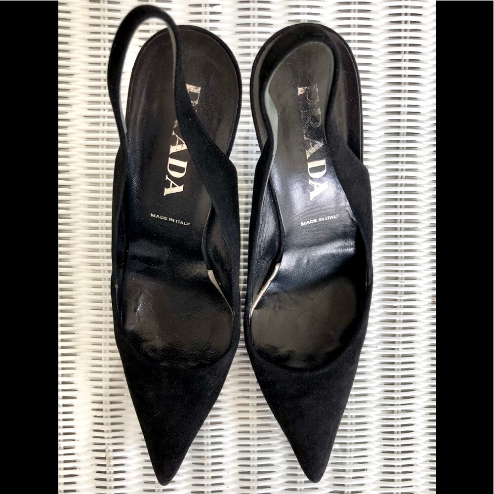Prada pointy toe black suede slingback pump 4 inch heel size 8 1/2 - Picture 9 of 17